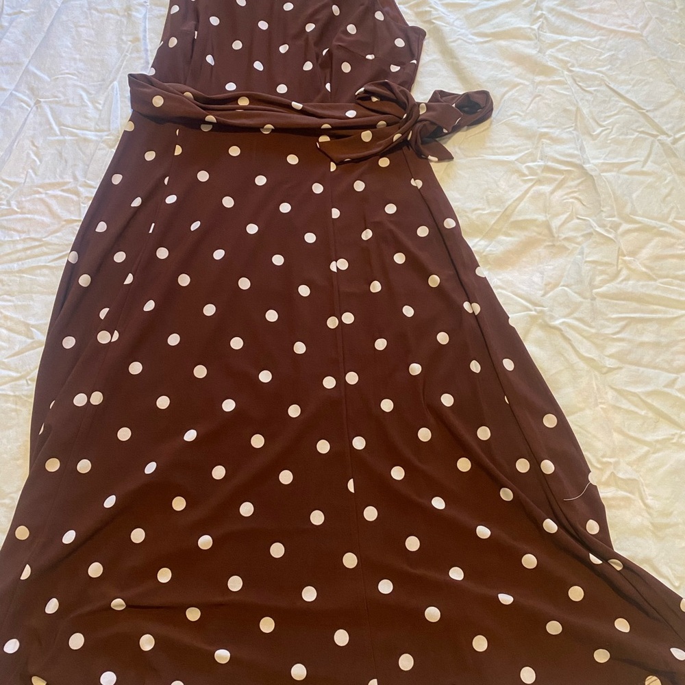 Anne Klein Chocolate Brown Dress with White Polka Dots